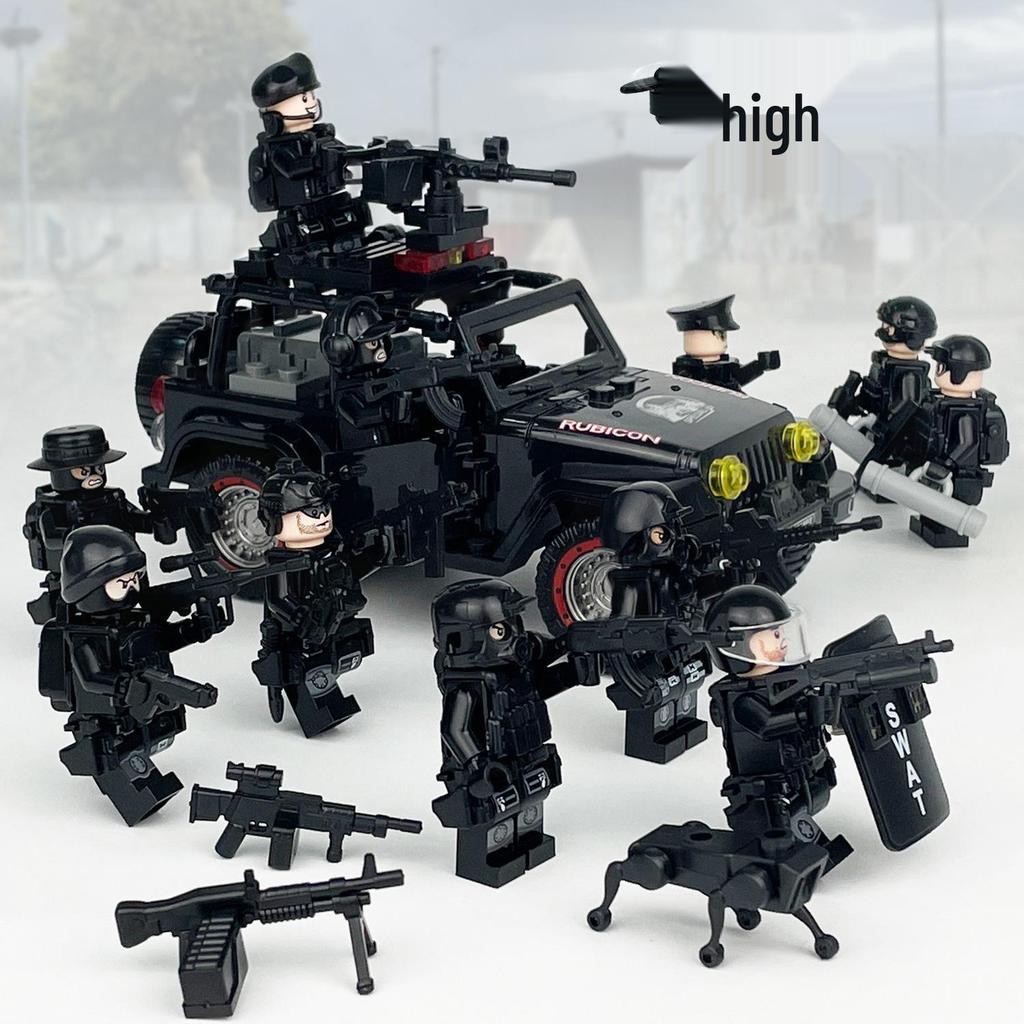Black Police Car Military Building Block Set with Police Figurine Toy