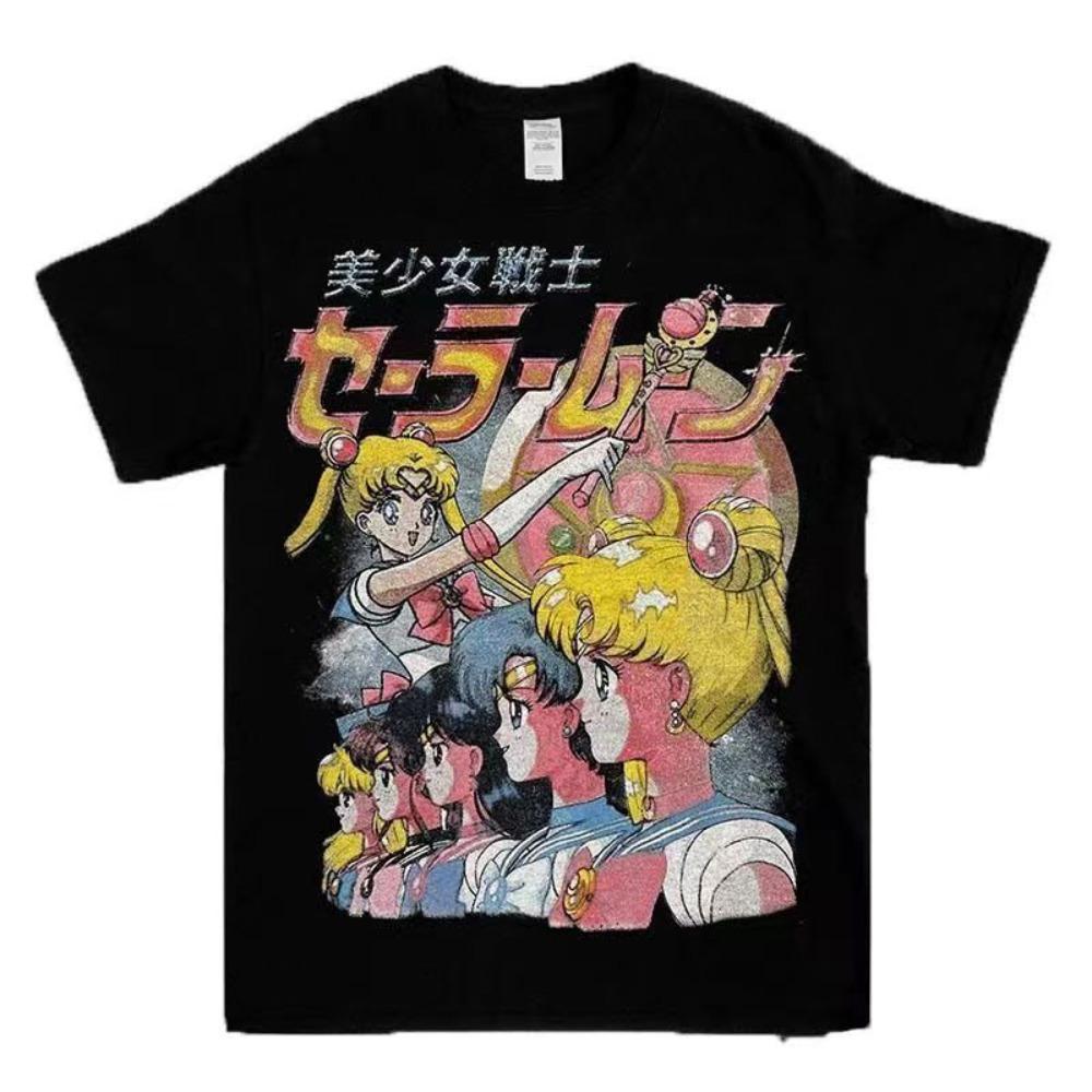 Sailor Moon Unisex Pure Cotton Tshirt 2026 Summer Hot Anime Print American Hiphop Loose Casual Parentchild Short Sleeved Top