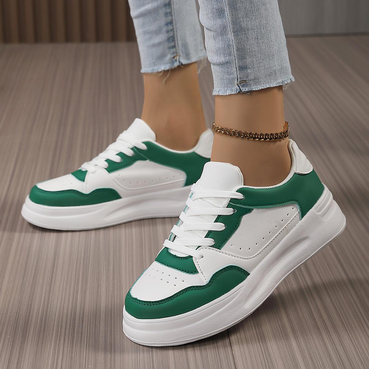 

TUINANLE Парные повседневные туфли Кожаные дышащие женские кроссовки для скейтборда Нескользящие кроссовки на платформе для мужчин 42 зелёный/белый