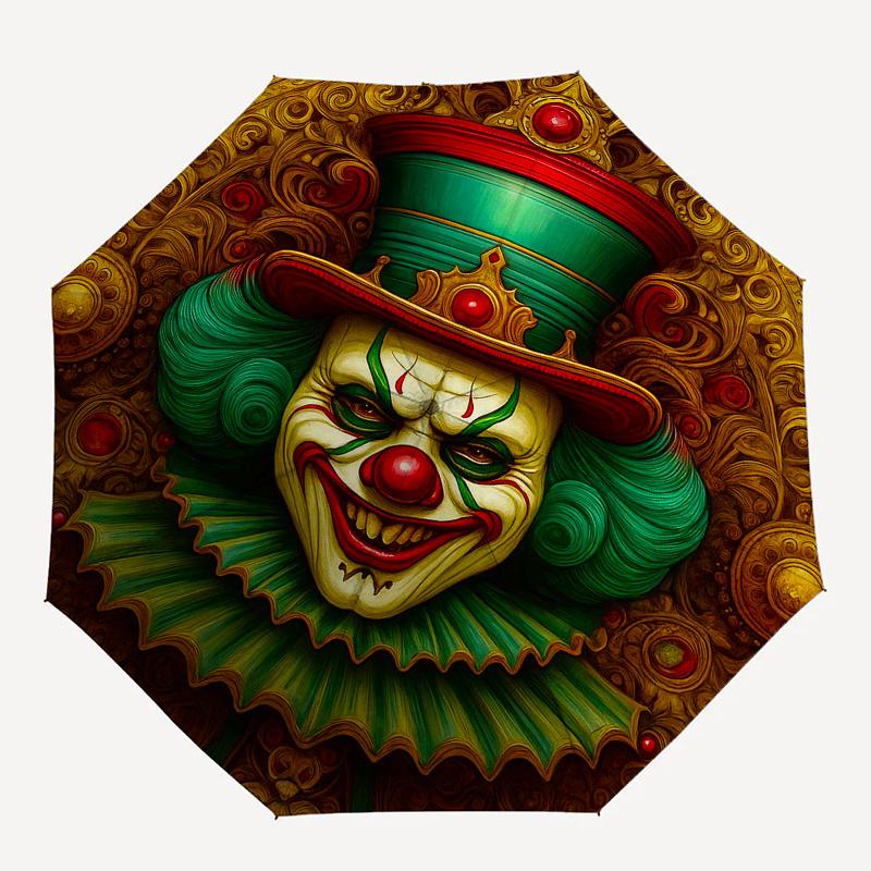 Golden Clown Art Print: Vintage Circus DecorUmbrella, Portable 3-Fold Compact Umbrella,Christmas Gift ES391