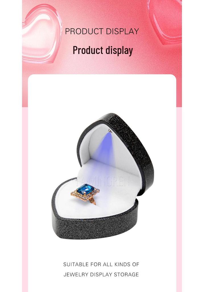 Heart-Shaped Piano Lacquer LED Jewelry Box for Rings and Pendants