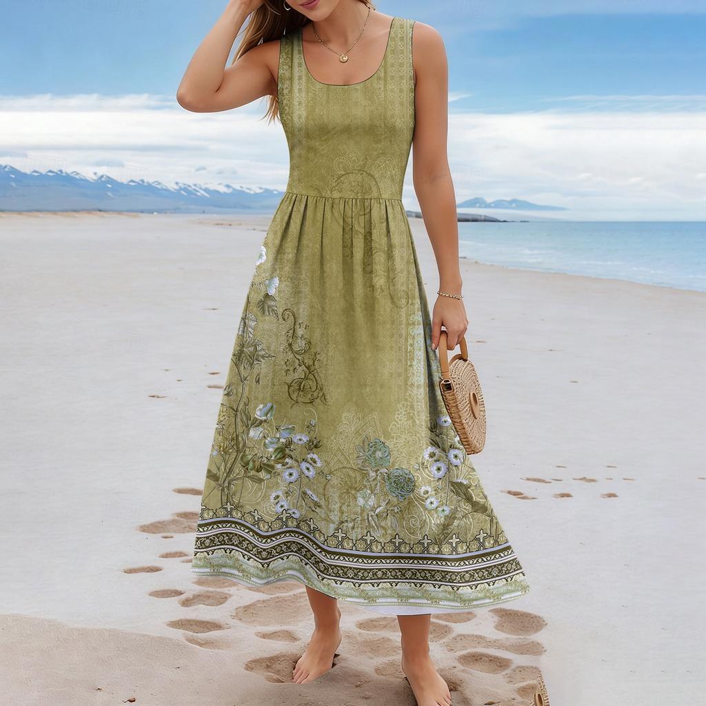 Ladies' Floral Summer Casual and Fashionable Sleeveless Long Dress