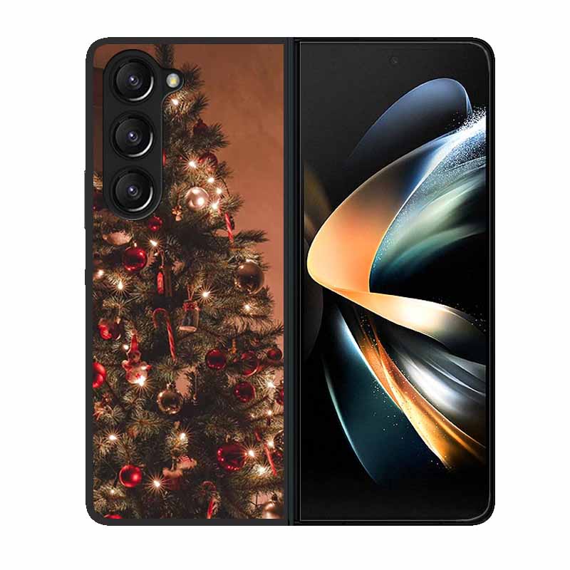 Christmas Case For Samsung Galaxy Z Fold 6 5 4 3 Cover Fold5 Fold4 Lovely Black Hard Plastic PC Cover For Galaxy Z Fold5 5G Case