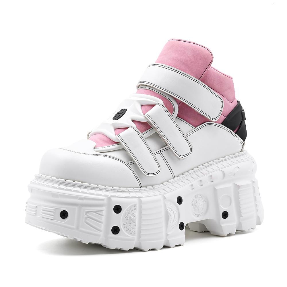 Neue Punk-Stil Damen Schuhe Schnürschuhe Absatzhöhe 6CM Plateau Schuhe Frau Metalldekor Damen Sneaker Gothic Knöchel Rockstiefel