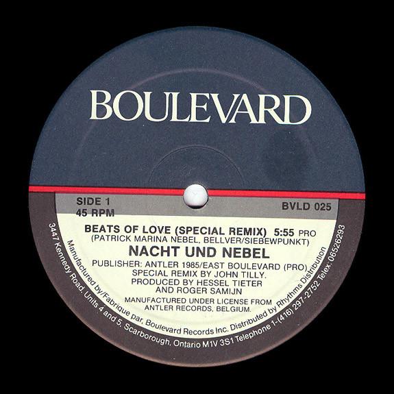 

12inch Record NACHT UND NEBEL Beats Of Love BLVD025 BOULEVARD RECOR 1985 Canada Dance Electronica Used