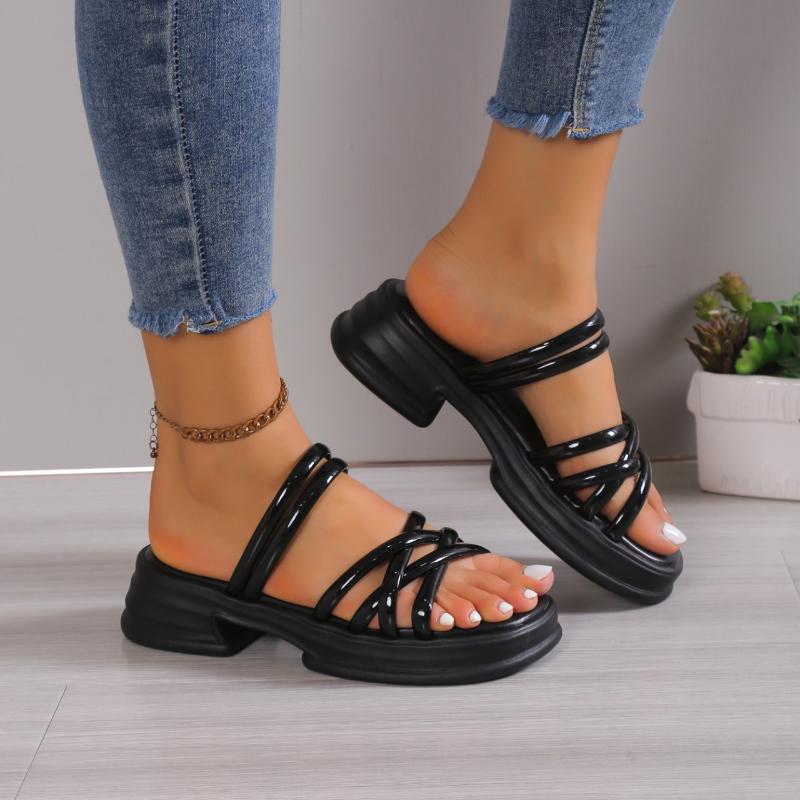 Women's Beach Slippers  Summer Woman Slippers Non-Slip Casual Comfortable Fashion Solid Color Square Heel Ladies Slippers
