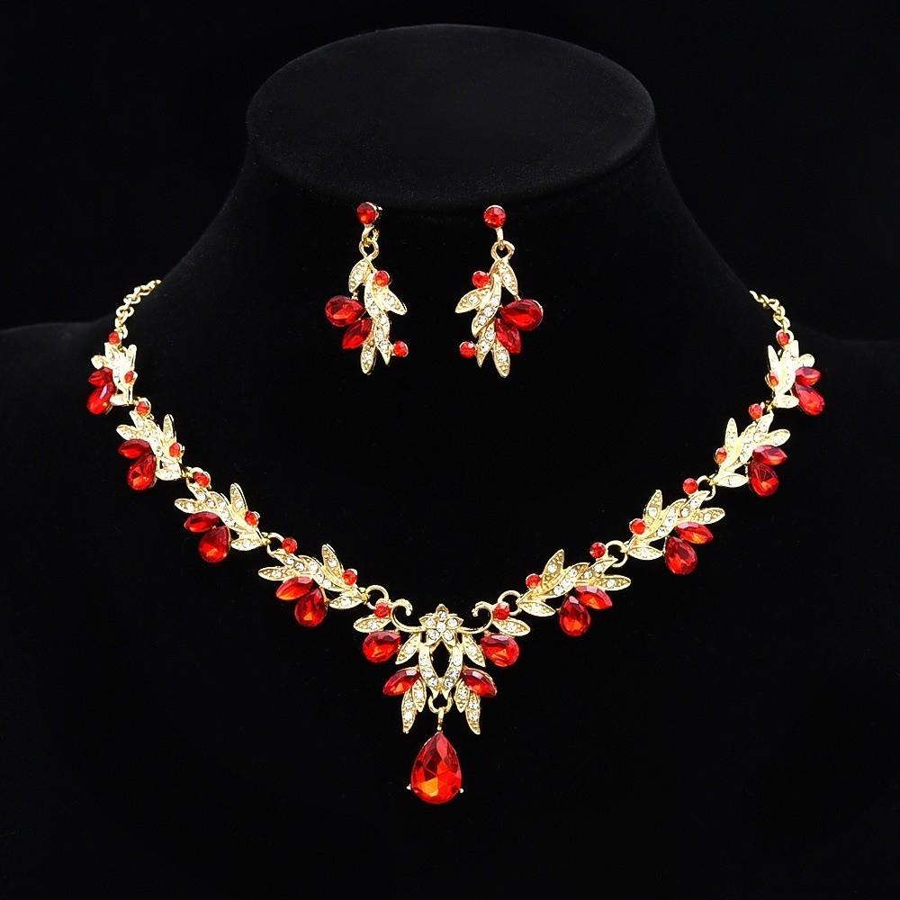 Leaf-shaped Diamond Zircon Necklace Earring Wedding Jewelry Earrings Jewelry Set Ladies' Sparkling Flower Necklace