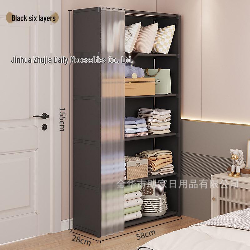 Kompakter staubdichter Kleiderschrank: Einfacher Montage-Lagerschrank mit Regalen für Schlafzimmer oder Mietwohnung