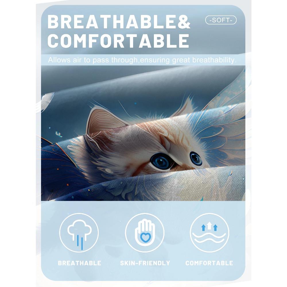1 Cartoon Cute Animal Cat Digital Printed Frosted Fitted Sheet,bedroom Printed Bed Cover,bedding(No Pillowcase)