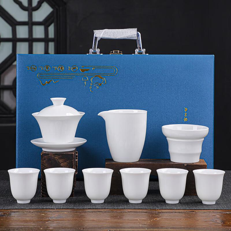Dehua Mutton-Fat Jade Ceramic Gongfu Tea Set - Gold Trim