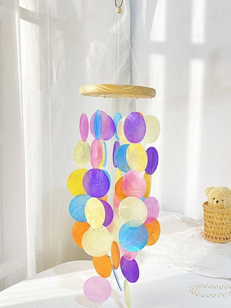 

1 piece of fresh shell wind chime decorative mirror, living room, study, balcony decoration pendant, outdoor rainbow wind chime S