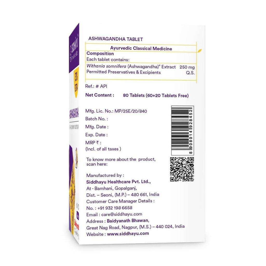 Siddhayu Ashwagandha  60 + 20 Free Tablets| Natural Immunity Booster for Mind and Body Rejuvenation