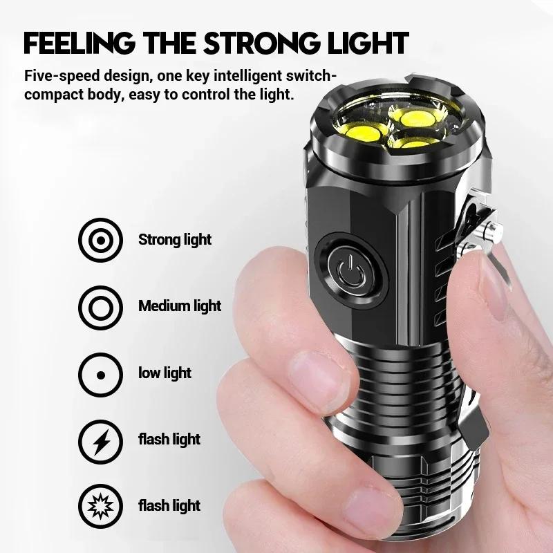 New Ultra Powerful Flashlight 3 Core LED Mini Tactical Flashlight USB Rechargeable High Power LED Torch with  Hand Lamp