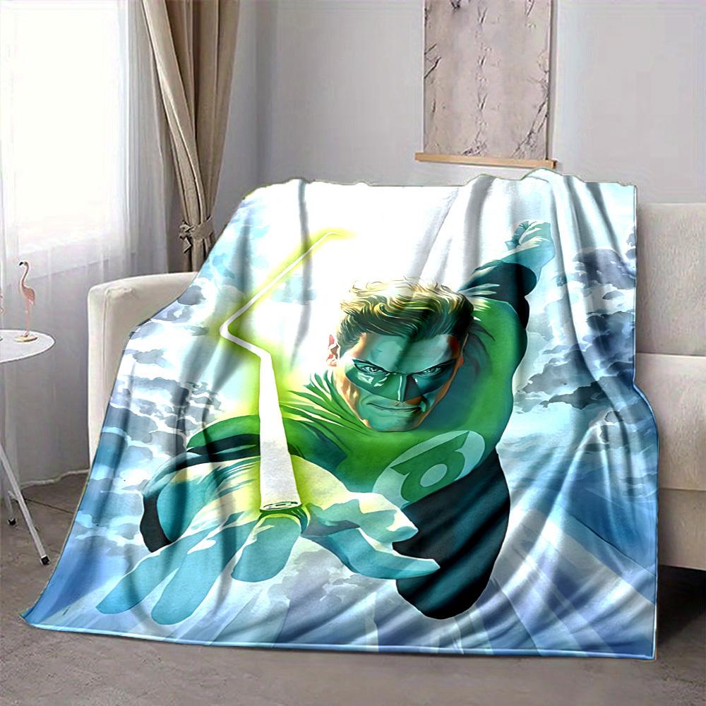 1pc Green Lantern Blanket Lightweight Flannel Throw For Sofa, Bed, Travel, Livingroom, Office, Couch, Chair, And Bed