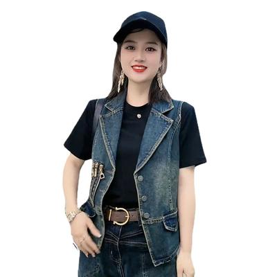 Vintage Kot Yelek Kadın Kore Moda Kolsuz Yaka Yelek Rahat Ceket