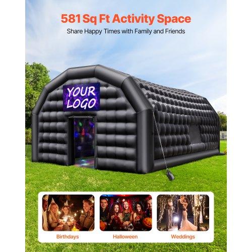 VEVOR Inflatable Nightclub, 9 x 6 x 4 m Inflatable Party Tent with 1100W Blower &amp; Sandbag, Ventilated Blow up Night Club with 2 Windows