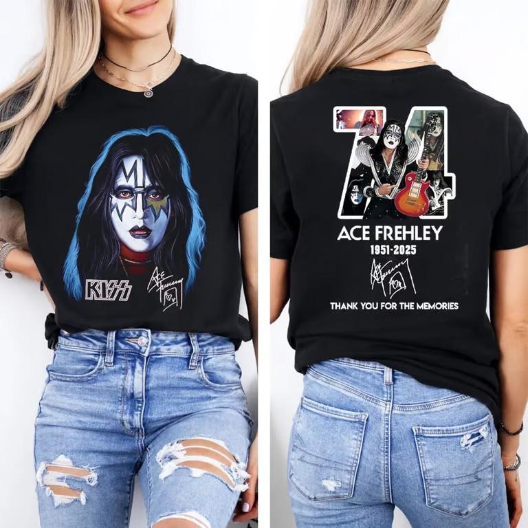 Футболка Ace Frehley Kiss Tribute 1951–2025 Спасибо за воспоминания Подарок, S-5XL Унисекс Футболка XXL