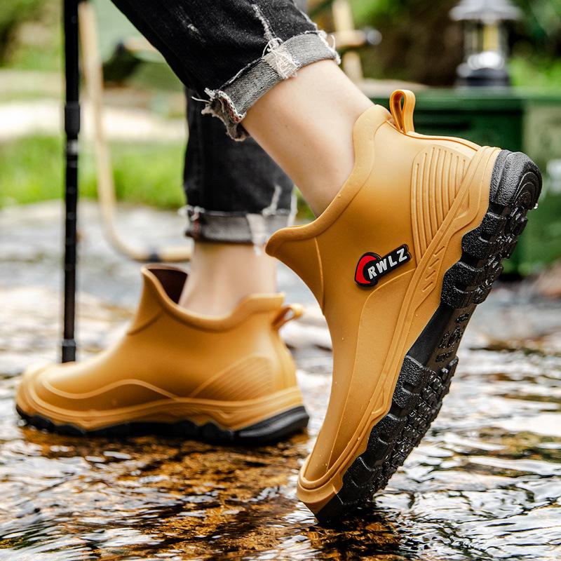 Fashion rain shoes men s non-slip short waterproof shoes men s water boots rain boots men s kitchen low tube rubber shoes 39