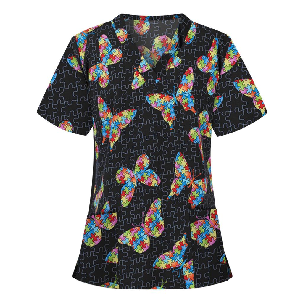 Women Short Sleeve V-neck Tops Working  Blouse