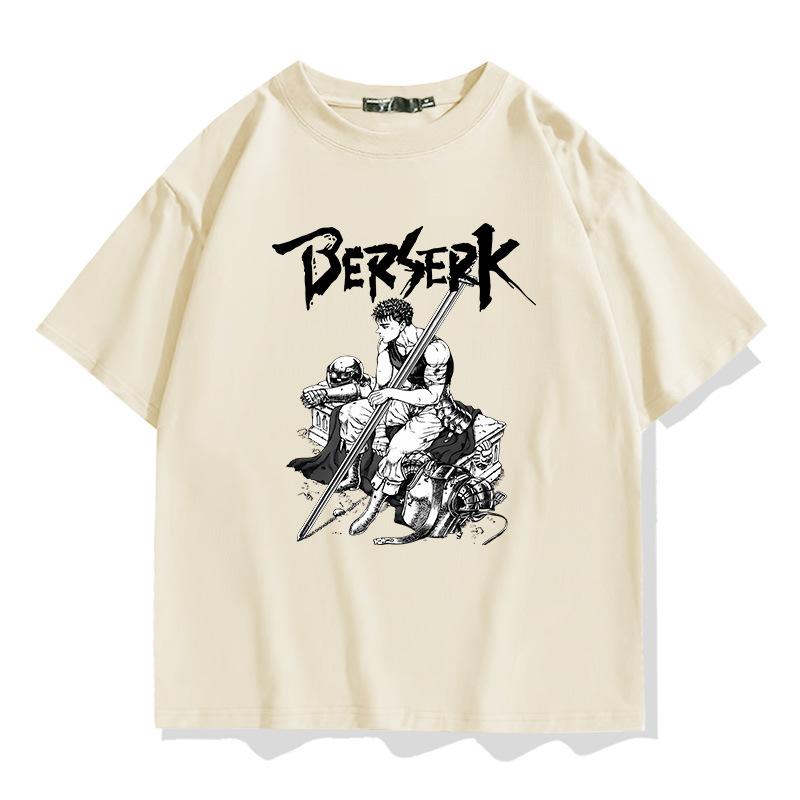 Schwertwindlegende Berserk Herren bedrucktes T-Shirt Kurzarm T-Shirt Herren 100% Baumwolle locker bequem Trend-Top Sommerbekleidung