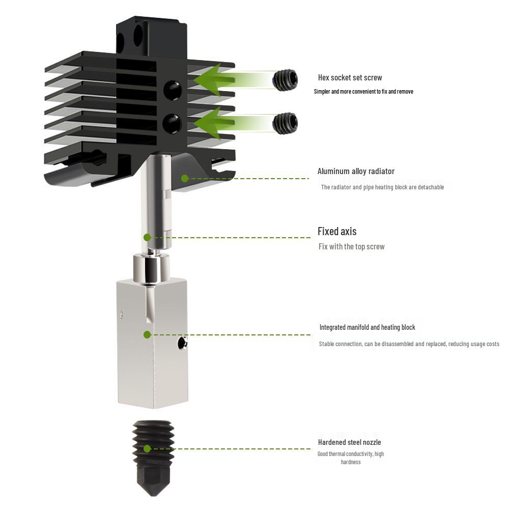 T-Rex X1 P1 3D Printer Hotend Assembly with Hardened Steel Nozzle and Ceramic Fan