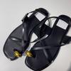 Flat-soled Sandals Women's Fashion Versatile One-word Strap Metal Sleeve Toe Beach Vacation Sandals