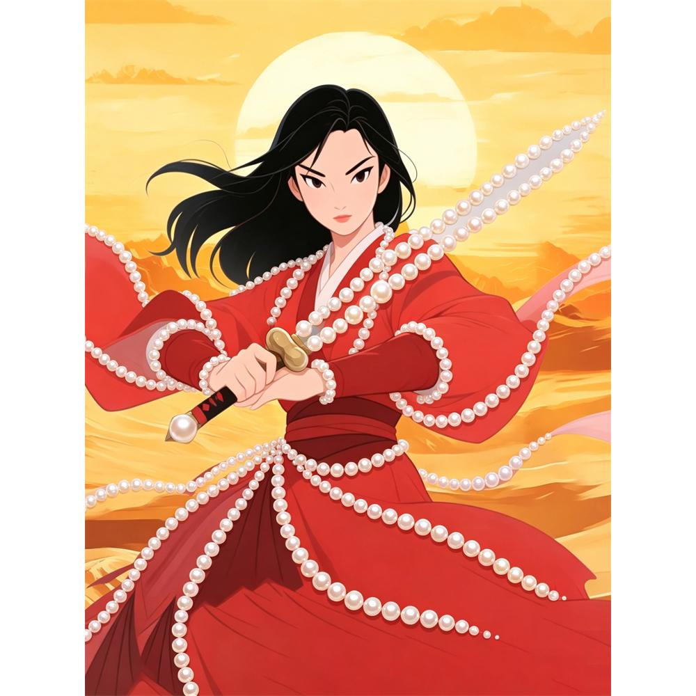 

Disney Pearl Painting Red Warrior Mulan DIY Pearl Art Pearl Painting Kit Pearl Art Painting Wall Suitable for Home Office Decoration Handmade Gifts 30x40