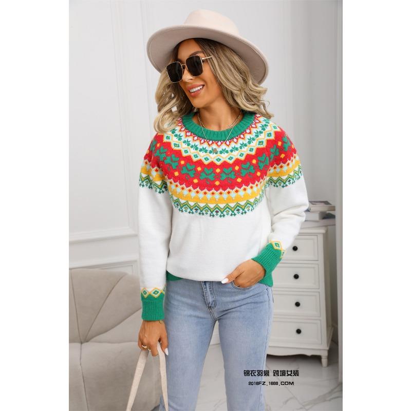 Retro Pullover Sweater for Women, New Autumn and Winter Christmas Fashion Sweater, Jacquard Personalized Knitted Sweater