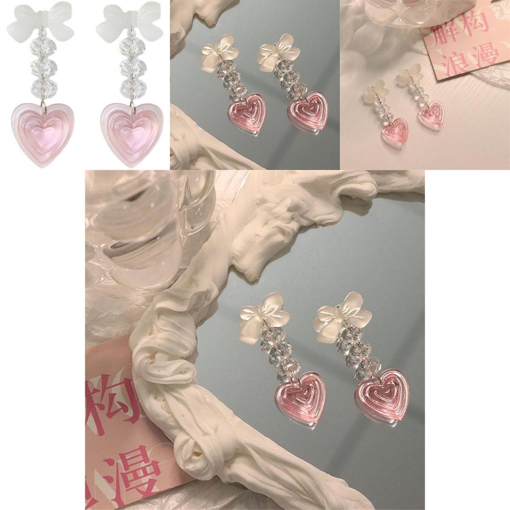 Cute Long Heart Earrings For Women Pink Alloy Plated Fashionable Summer 2023 Jewelry