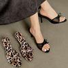 Fashion Fashion Leopard Print Ladies Pumps Slides Thin Heels Shoes 2024 New Female Butterfly-Knot Peep Toe Footwear Women Heels Shoes