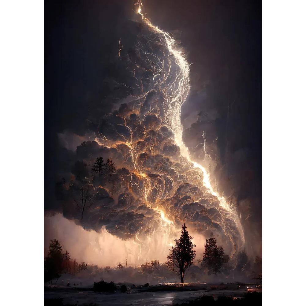 Naturkatastrophe Apokalyptischer Sturm Poster Blitze über dem Ozean Drucke Leinwandbild Wandkunst Bilder Heim Wohnzimmer Dekor