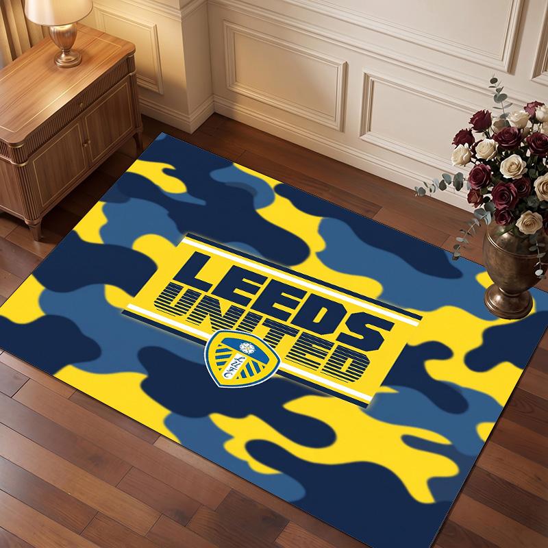 Leeds United Voetbal Print Kristalfluweel Tapijt, Comfortabel Waterabsorberend Antislip Binnen Vloerkleed