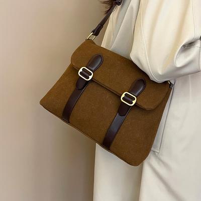 Herbst Winter Vintage Wildleder Messenger Bag Frauen Beliebte Große Kapazität Strukturierte Eine Schulter Taschen Vielseitige Square Pack