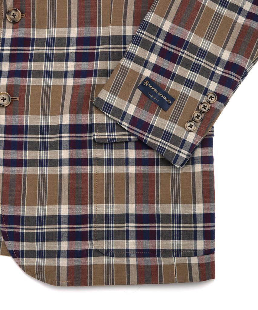 Brooks Brothers Classic Fit Cotton Madras 2-Button Jacket (Brown) (Bbjsmf84624Es)