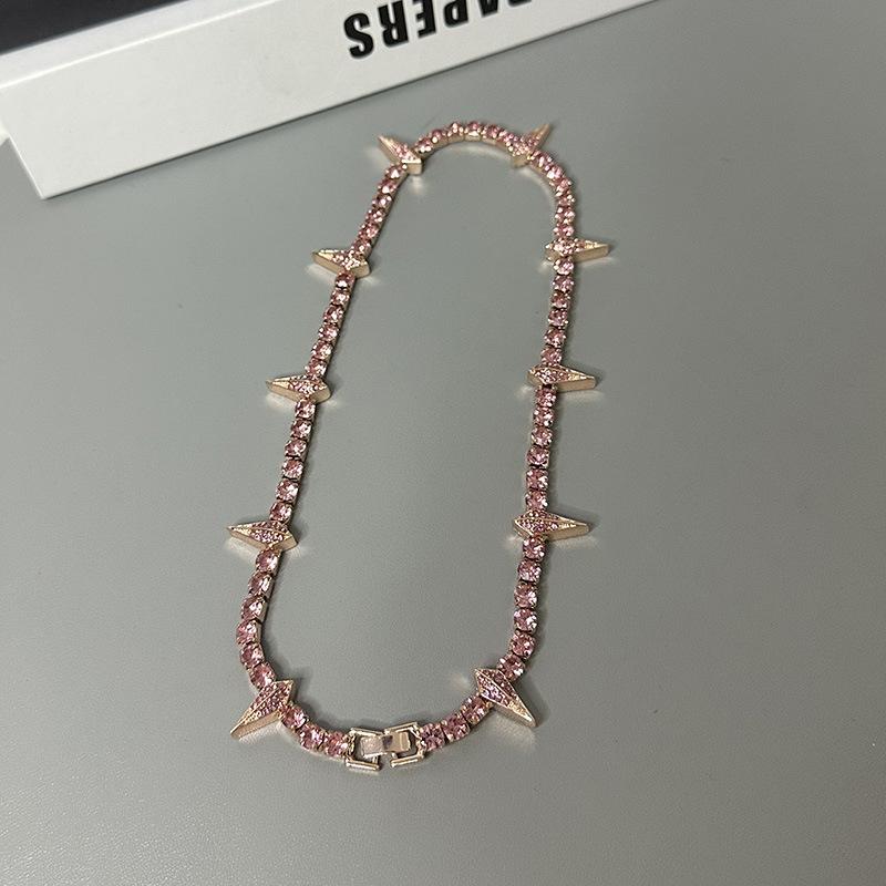 Tooxika Hip Hop Punk Personality Full Diamond Pointed Cone Necklace Street Style Sweet Cool Spicy Girl Collarbone Chain Men And Women Accessories