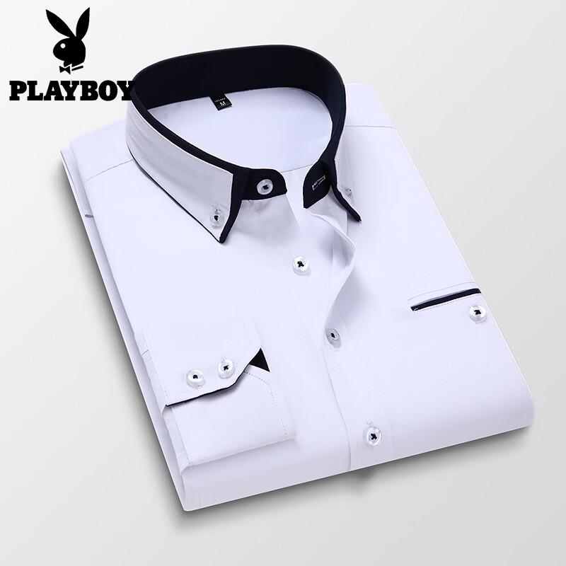 Playboy Men s Wrinkle-Resistant Long-Sleeve Business Shirt 2XL