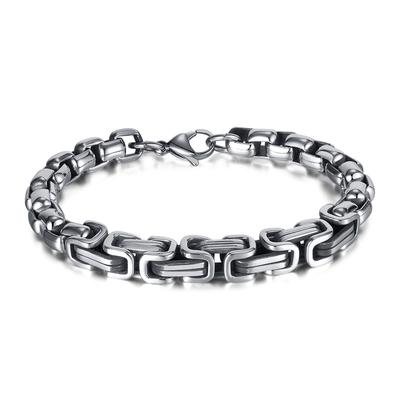 Retro Old Titanium Steel Jewelry Personalized Stainless Steel Square Pearl Chain Men'S Bracelet