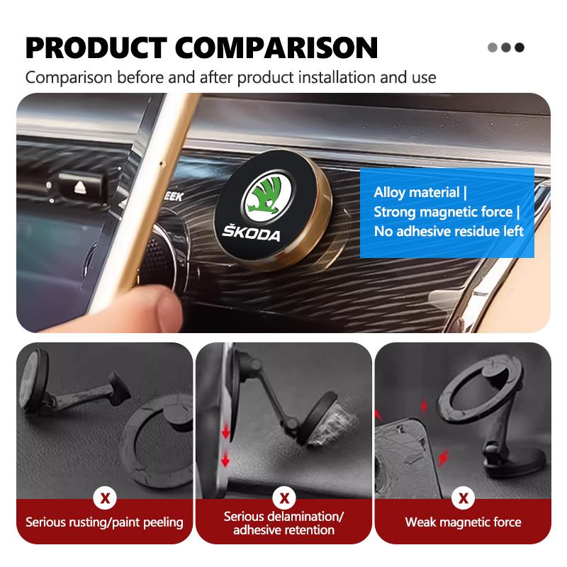 AES1 For Skoda Car Magnetic Mini Phone Holder 360° Adhesive Phone Stand Interior Accessories Rapid Octavia Derivative Enyaq-iV