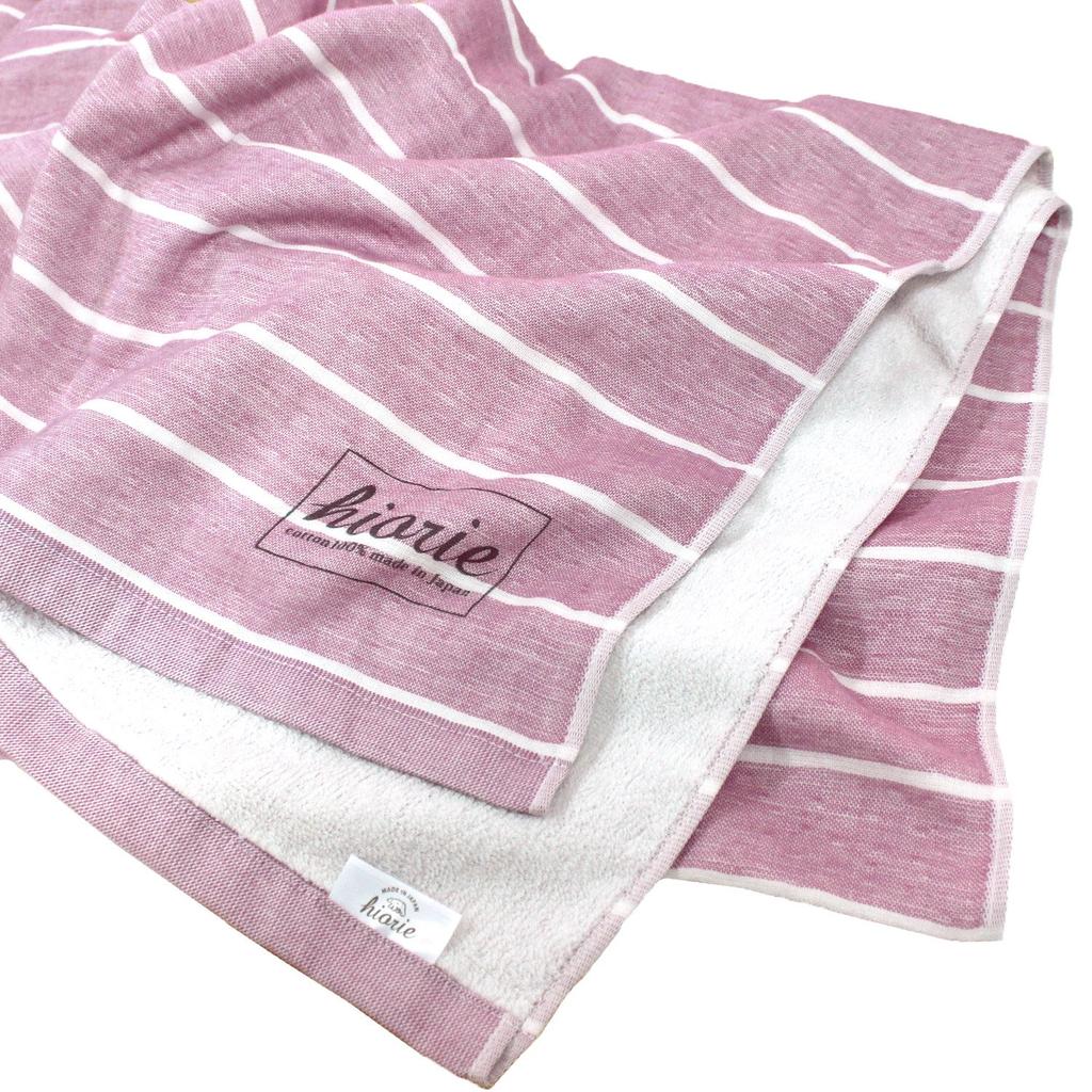 Hiorie Made In Japan Large Gauze Berry Pink Large Bath Senshu Towel (Hiorie) Towel, Border, 150cm, Border, Towel,