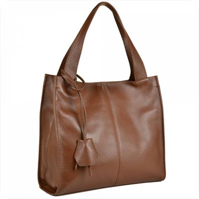 Large Italian Shopper Bag, Brown Cognac, Natural Leather