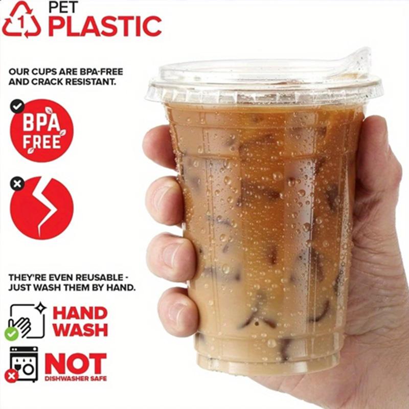 

Disposable Plastic Coffee Cups with Lids, Clear To-Go Drink Cups for Party, Takeout & Homemade Beverages 10pcs білий