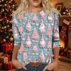 Women's Casual Christmas Printed Three-Quarter Sleeve Neck T-Shirt Tee Top