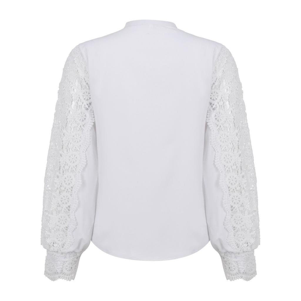 Damenmode Spitze Einfarbig Langarm Spitze Knopf Hemd Frauen