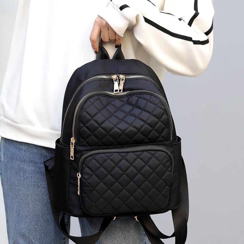 Casual Minimalist Zipper Backpack Quilted Detail Rucksack Women's All-Match Travel Storage Bag