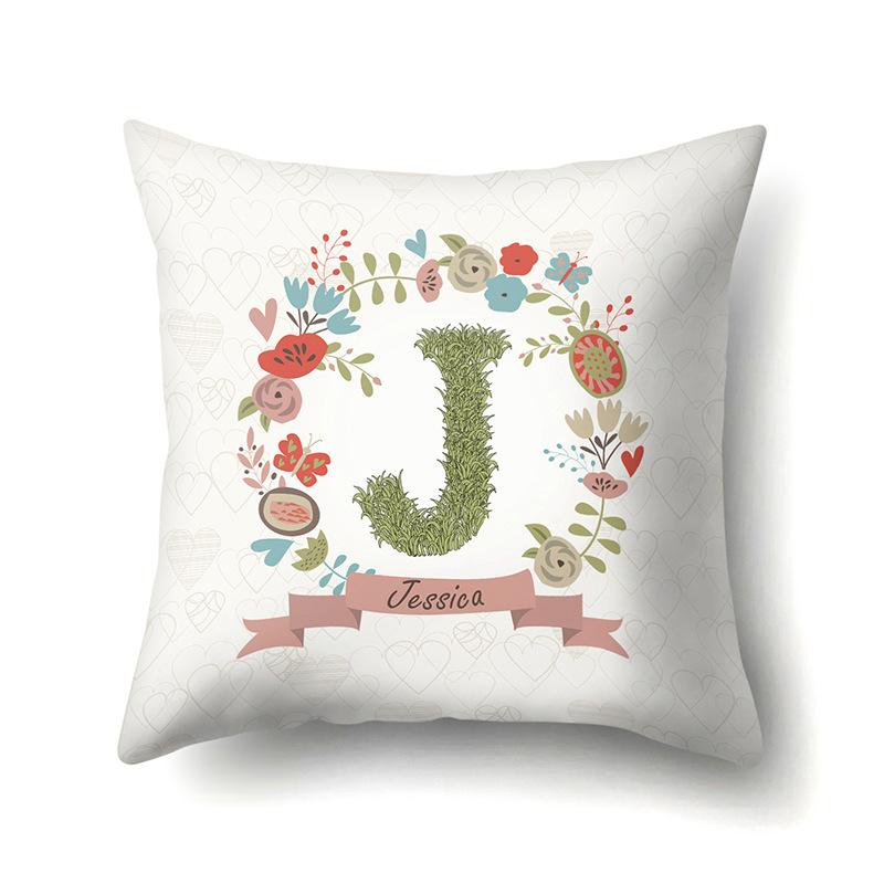 Polyester Pillowcase Car Decoration Home 26 English Letters Plant Wavy Print Pillowcase