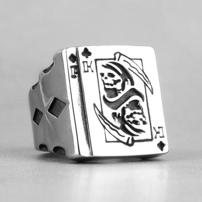 Grim Reaper Poker King Skull Stainless Steel Mens Rings Gothic Punk for Male Boyfriend Biker Jewelry Creativity Gift