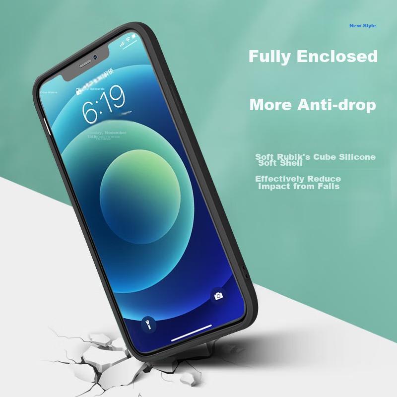 IPhone X Case, Magic Cube Straight Edge Liquid Silicone Protective Cover, Shockproof Full Protection Camera Lens Ultra-Thin Soft Case, Elegant Black
