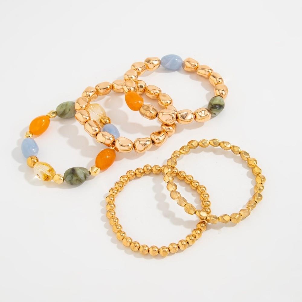 Multi Color Resin Bead Bracelet Irregular Shape Elastic Cord Bracelet Daily Outfit
