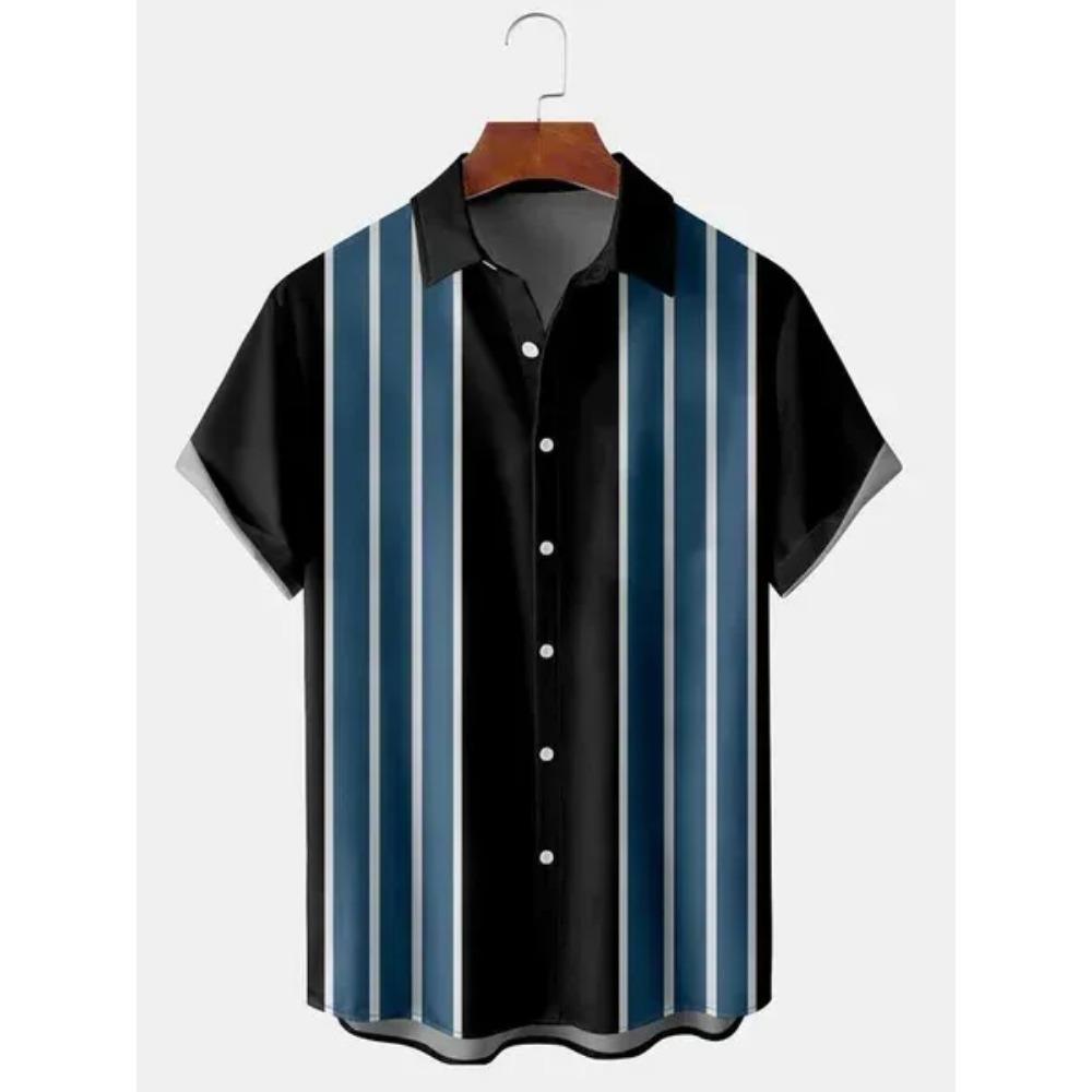 Hawaiian Men's Striped Shirts For Blouse Men Camisa Social Short Sleeve Casual Top Oversized Gym Clothing Fashion Male Vintage