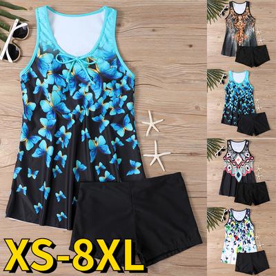 2024 New Summer Women Retro 3D Print Beachwear Swimsuit Female Backless Sling Bathing Suit Female High Waist Two Piece Tankini